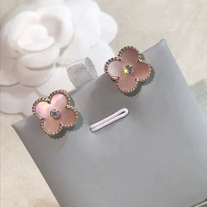 [Stars Jewelry]CLOVER MEDIUM 1 MOTIFS  PINK MOP DIAMOND EARRINGS