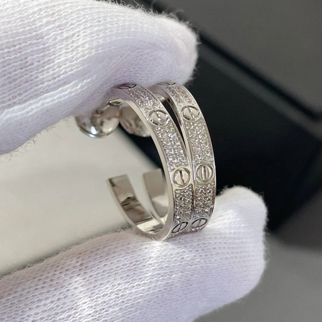 [Stars Jewelry]LOVE EARRINGS 3.6MM DIAMOND PAVED
