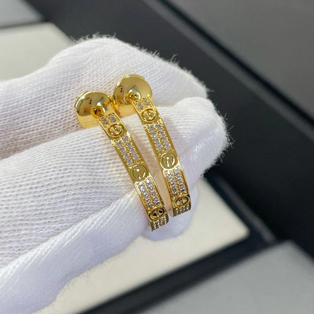 [Stars Jewelry]LOVE EARRINGS 3.6MM DIAMOND PAVED
