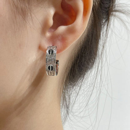 [Stars Jewelry]LOVE CERAMIC DIAMOND PAVED SILVER EARRINGS