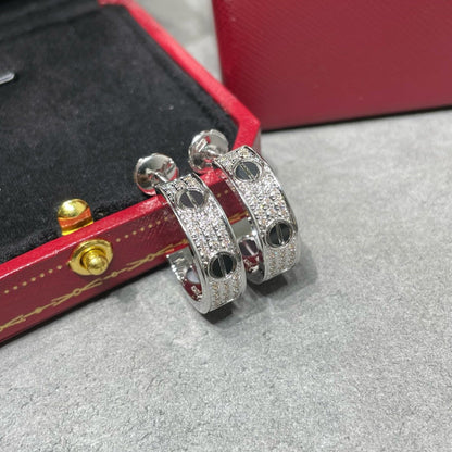 [Stars Jewelry]LOVE CERAMIC DIAMOND PAVED SILVER EARRINGS