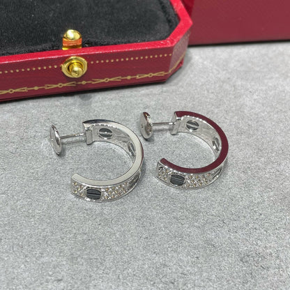 [Stars Jewelry]LOVE CERAMIC DIAMOND PAVED SILVER EARRINGS