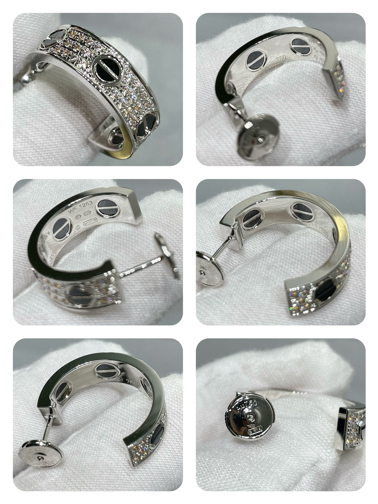 [Stars Jewelry]LOVE CERAMIC DIAMOND PAVED SILVER EARRINGS