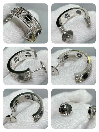 [Stars Jewelry]LOVE CERAMIC DIAMOND PAVED SILVER EARRINGS