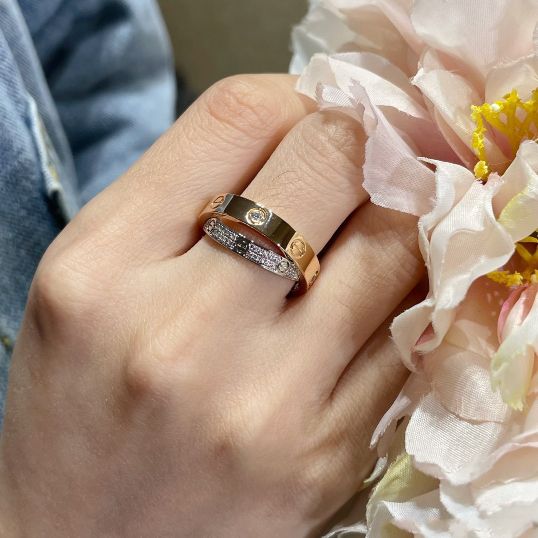 [Stars Jewelry]LOVE PINK GOLD SILVER DIAMOND DOUBLE RING