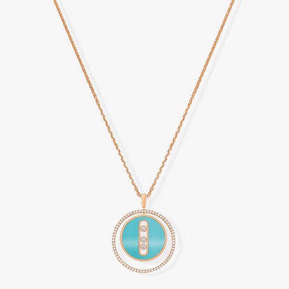 [Stars Jewelry]LUCKY MOVE 3 DIAMONDS TURQUOISE PINK GOLD DIAMOND NECKLACE