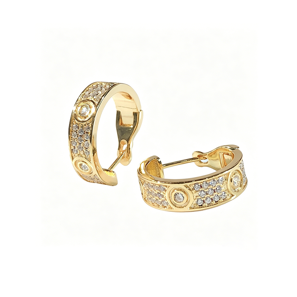 [Stars Jewelry]LOVE 5.5MM DIAMOND PAVED EARRINGS