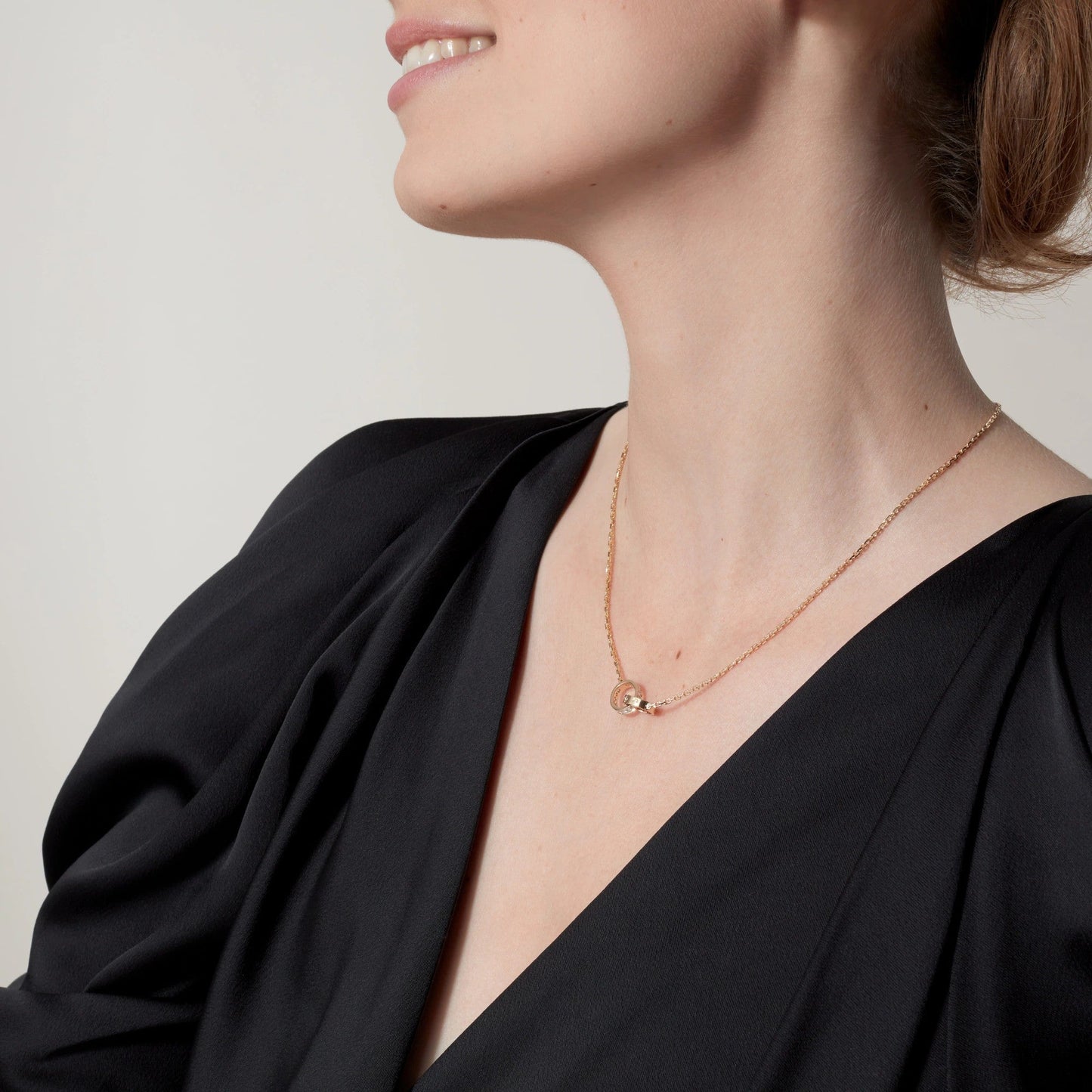 [Stars Jewelry]LOVE DOUBLE RING HALF DIAMOND NECKLACE