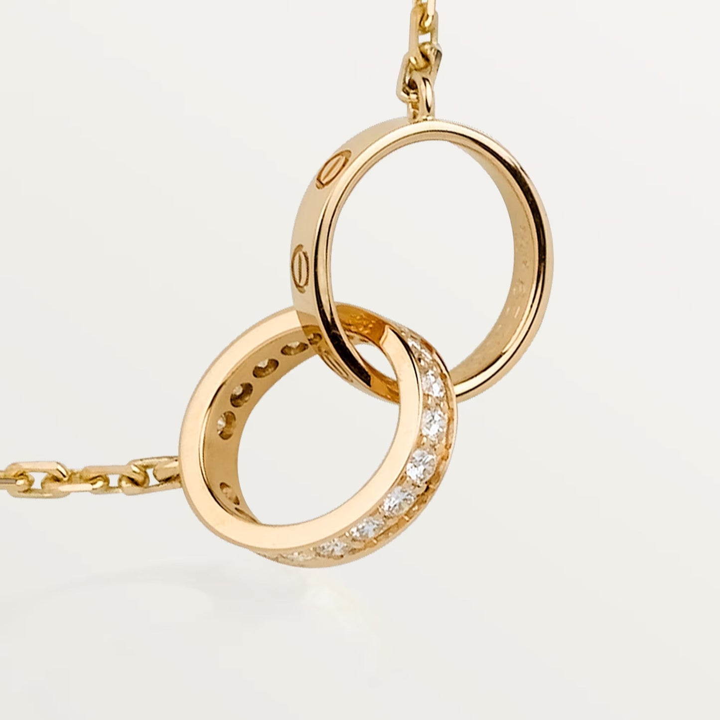 [Stars Jewelry]LOVE DOUBLE RING HALF DIAMOND NECKLACE