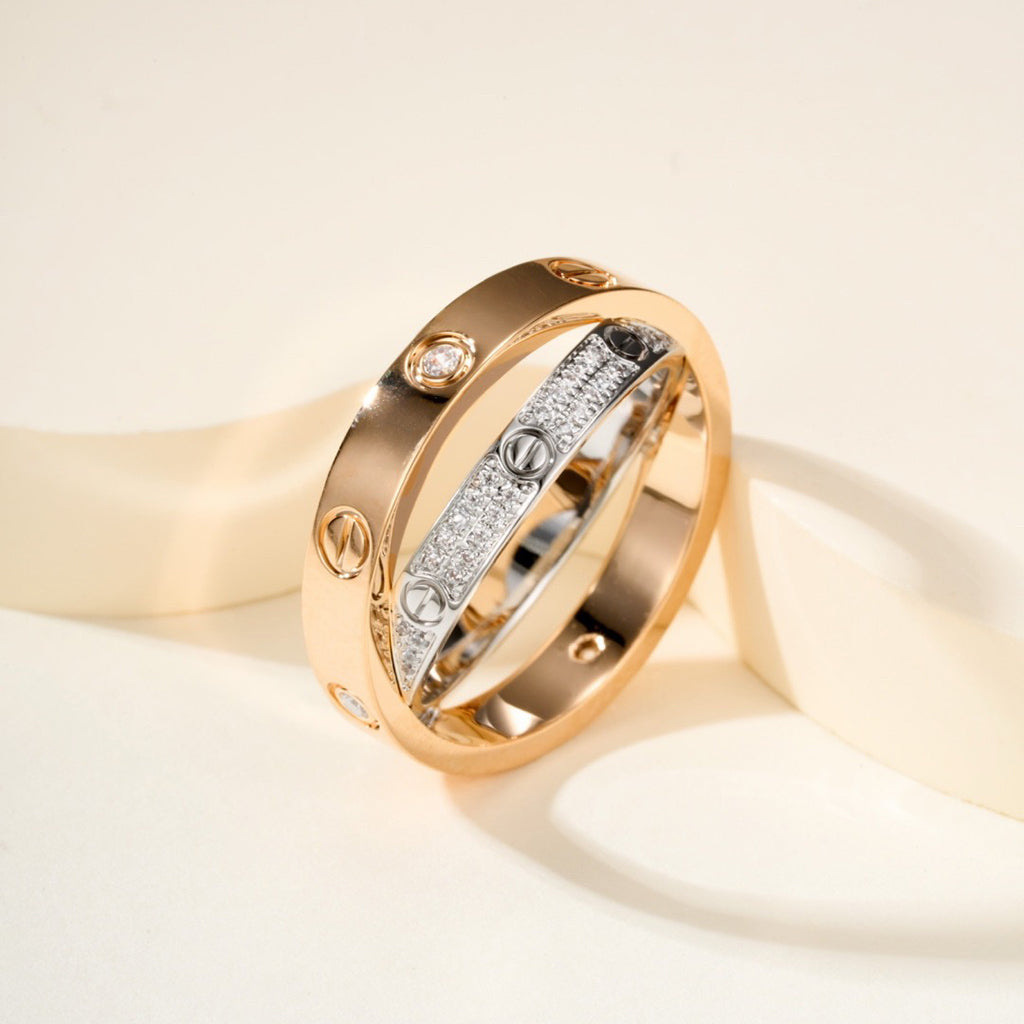 [Stars Jewelry]LOVE PINK GOLD SILVER DIAMOND DOUBLE RING