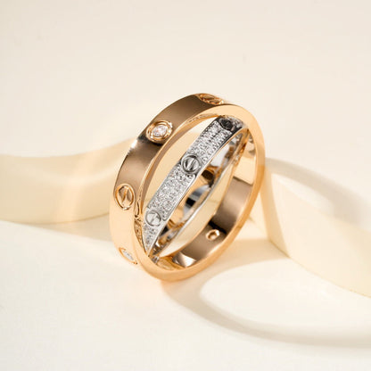 [Stars Jewelry]LOVE PINK GOLD SILVER DIAMOND DOUBLE RING