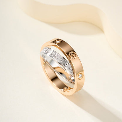 [Stars Jewelry]LOVE PINK GOLD SILVER DIAMOND DOUBLE RING