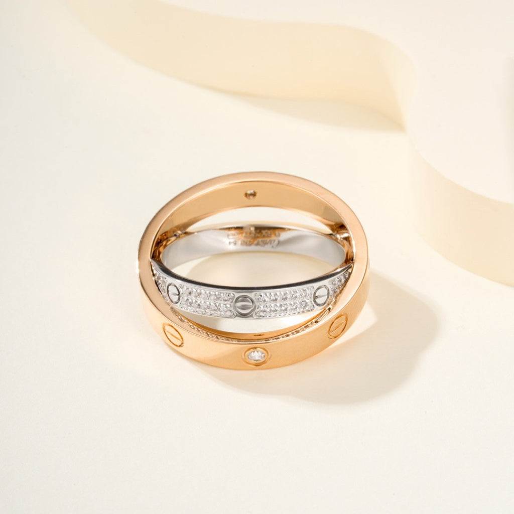 [Stars Jewelry]LOVE PINK GOLD SILVER DIAMOND DOUBLE RING