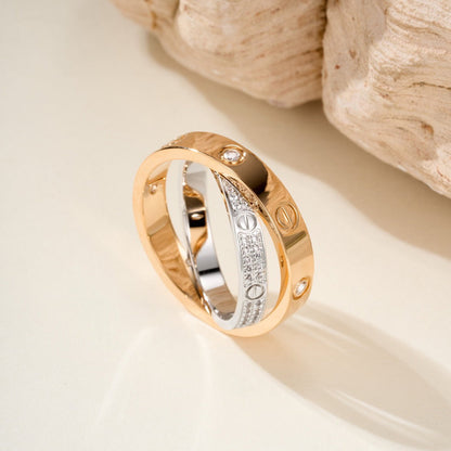 [Stars Jewelry]LOVE PINK GOLD SILVER DIAMOND DOUBLE RING