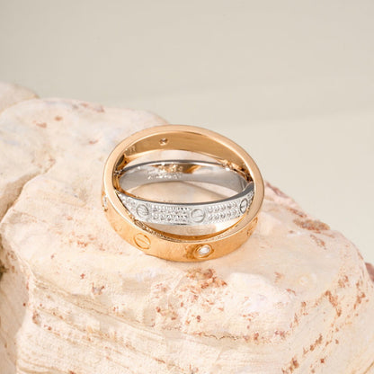 [Stars Jewelry]LOVE PINK GOLD SILVER DIAMOND DOUBLE RING