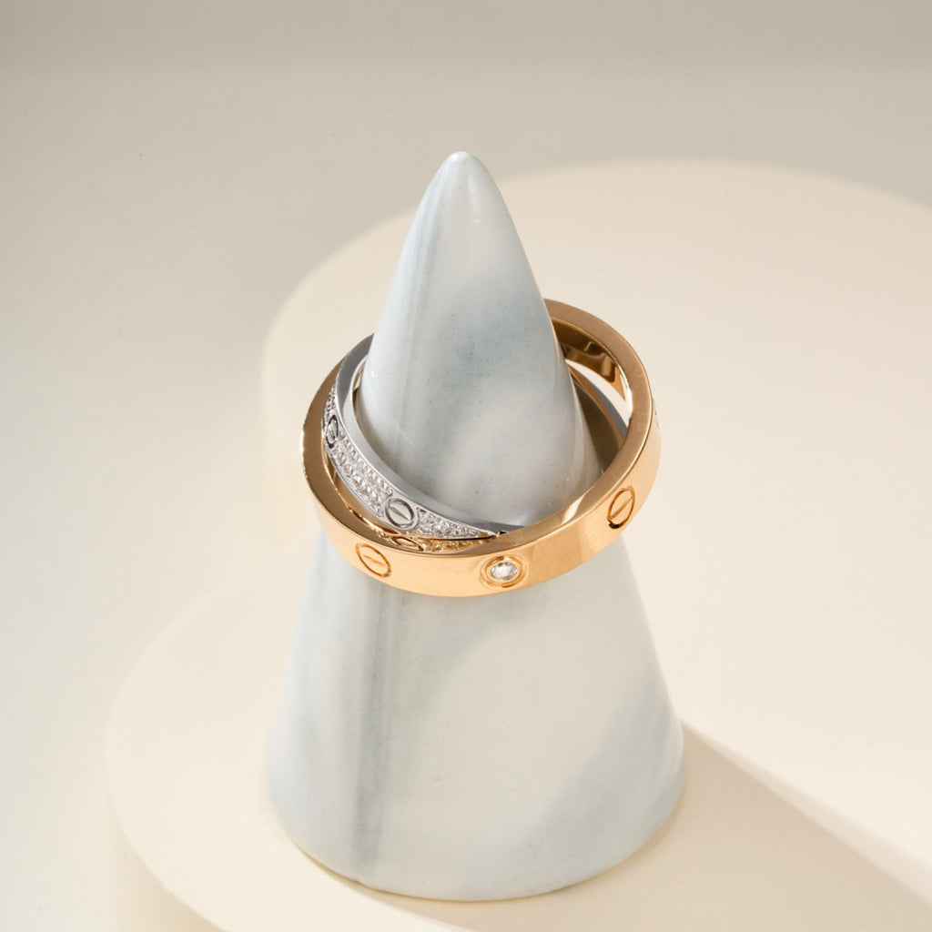 [Stars Jewelry]LOVE PINK GOLD SILVER DIAMOND DOUBLE RING