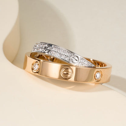 [Stars Jewelry]LOVE PINK GOLD SILVER DIAMOND DOUBLE RING