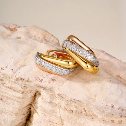 [Stars Jewelry]TRINITY HALF DIAMOND  CUSHION EARRINGS