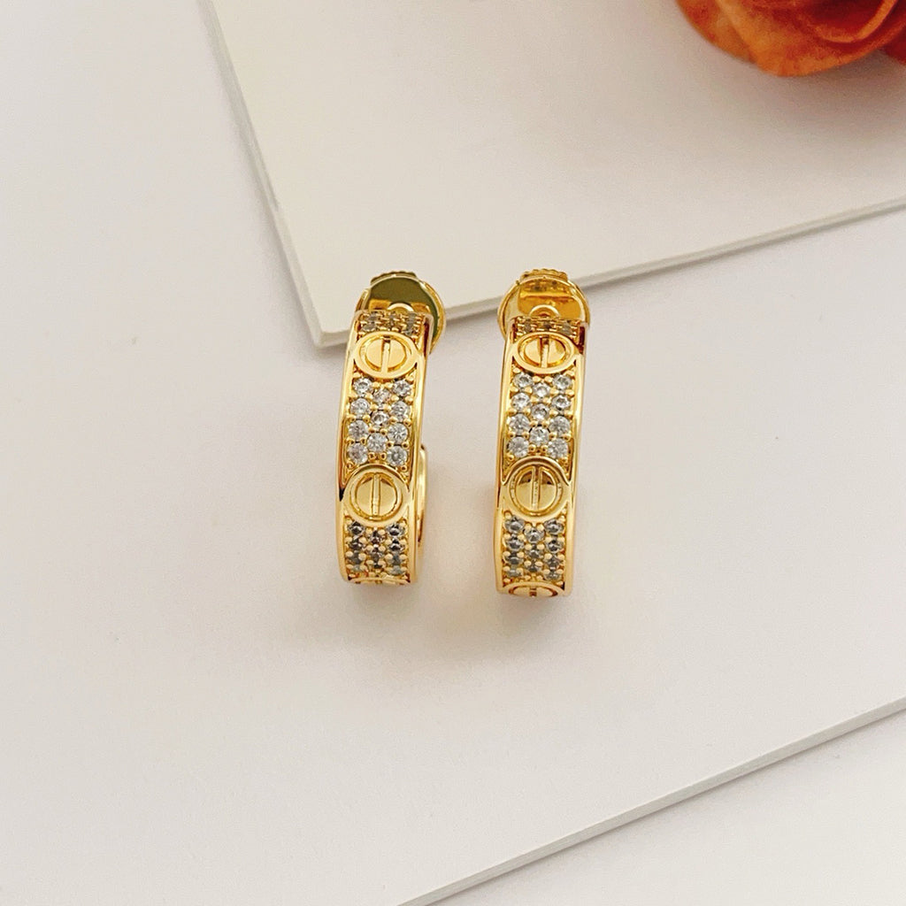 [Stars Jewelry]LOVE 5.5MM DIAMOND PAVED EARRINGS