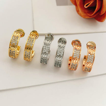 [Stars Jewelry]LOVE 5.5MM DIAMOND PAVED EARRINGS