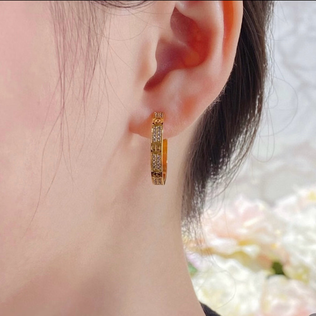 [Stars Jewelry]LOVE EARRINGS 3.6MM DIAMOND PAVED