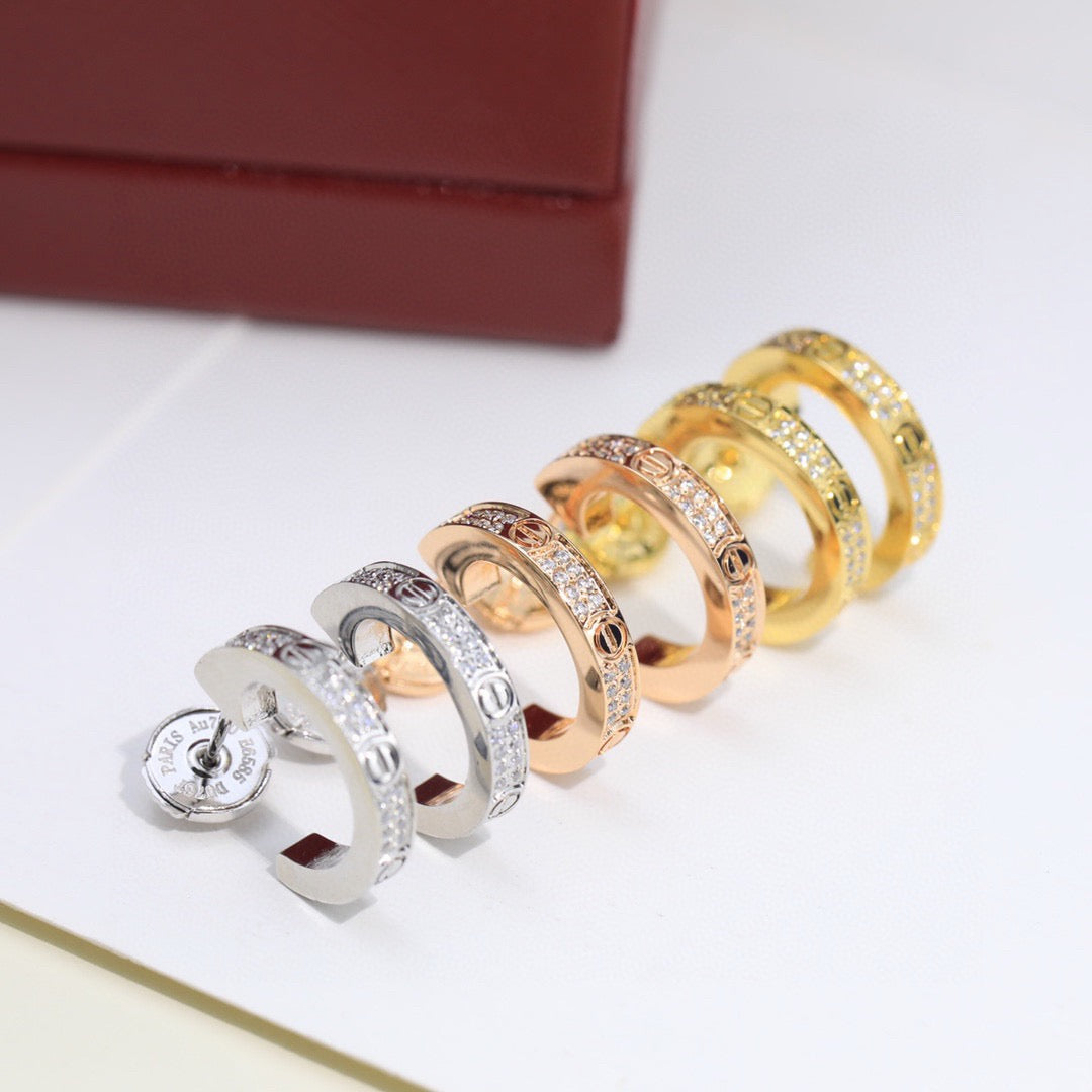 [Stars Jewelry]LOVE 5.5MM DIAMOND PAVED EARRINGS