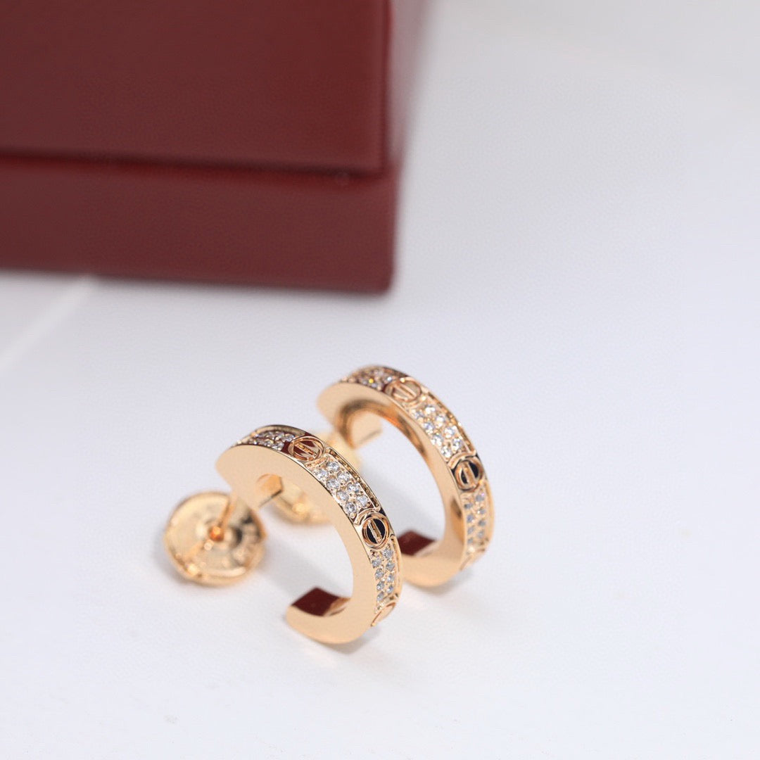 [Stars Jewelry]LOVE 5.5MM DIAMOND PAVED EARRINGS