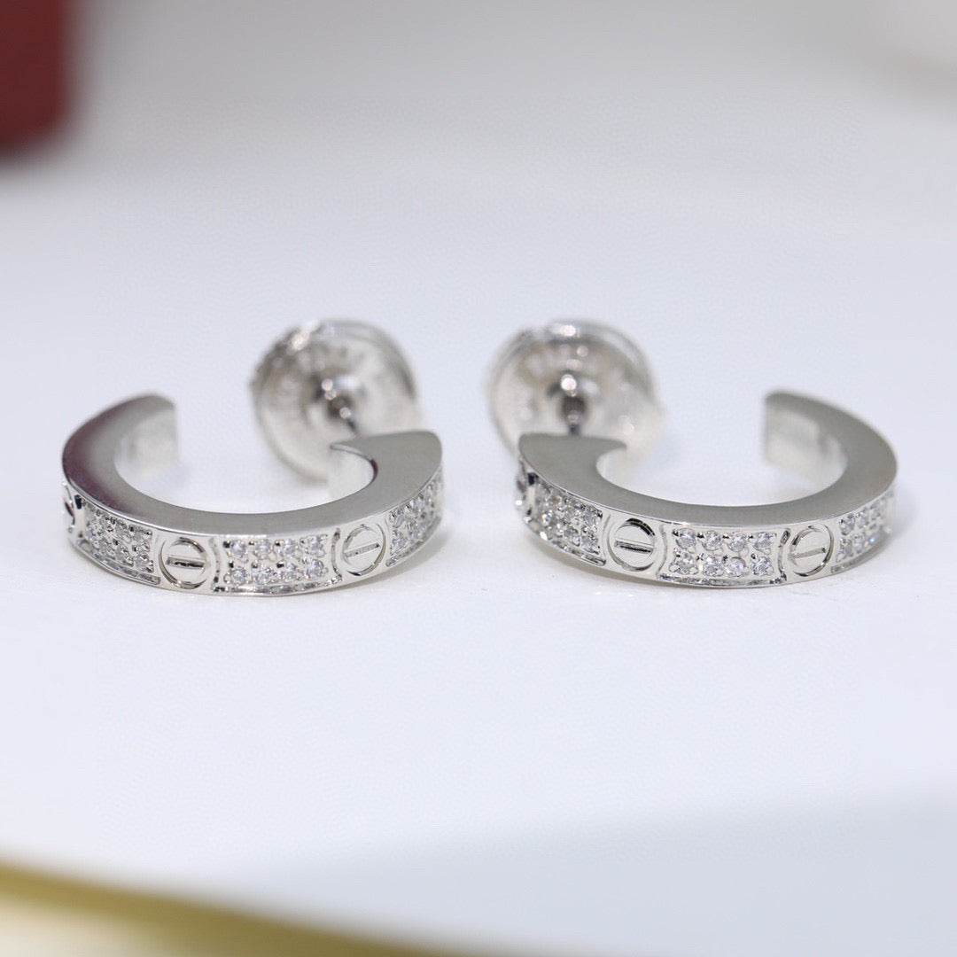 [Stars Jewelry]LOVE 5.5MM DIAMOND PAVED EARRINGS