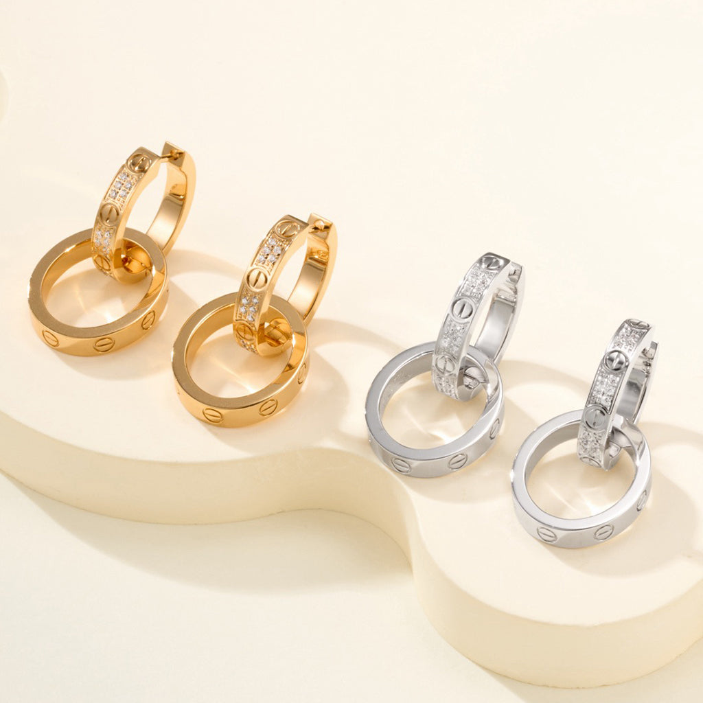 [Stars Jewelry]LOVE 3.3MM DANGLE HALF DIAMOND EARRINGS