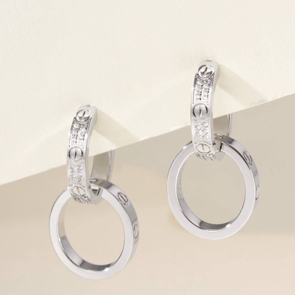 [Stars Jewelry]LOVE 3.3MM DANGLE HALF DIAMOND EARRINGS
