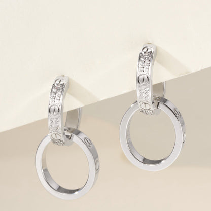 [Stars Jewelry]LOVE 3.3MM DANGLE HALF DIAMOND EARRINGS