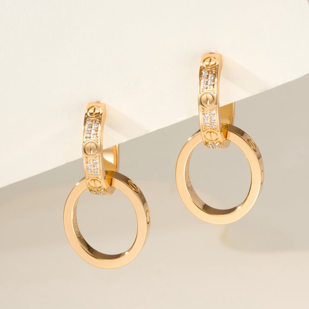 [Stars Jewelry]LOVE 3.3MM DANGLE HALF DIAMOND EARRINGS