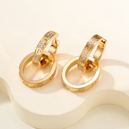 [Stars Jewelry]LOVE 3.3MM DANGLE HALF DIAMOND EARRINGS