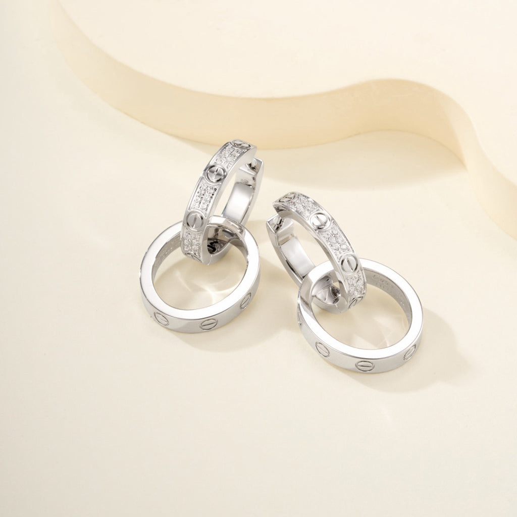 [Stars Jewelry]LOVE 3.3MM DANGLE HALF DIAMOND EARRINGS