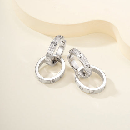 [Stars Jewelry]LOVE 3.3MM DANGLE HALF DIAMOND EARRINGS