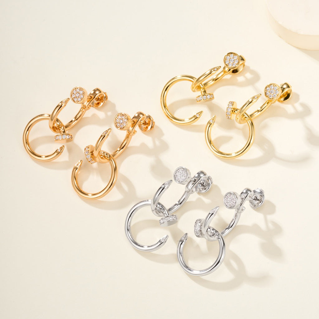 [Stars Jewelry]JUSTE HALF DIAMOND DOUBLE EARRINGS