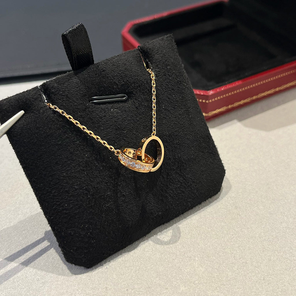 [Stars Jewelry]LOVE DOUBLE RING HALF DIAMOND NECKLACE