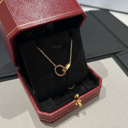 [Stars Jewelry]LOVE DOUBLE RING HALF DIAMOND NECKLACE