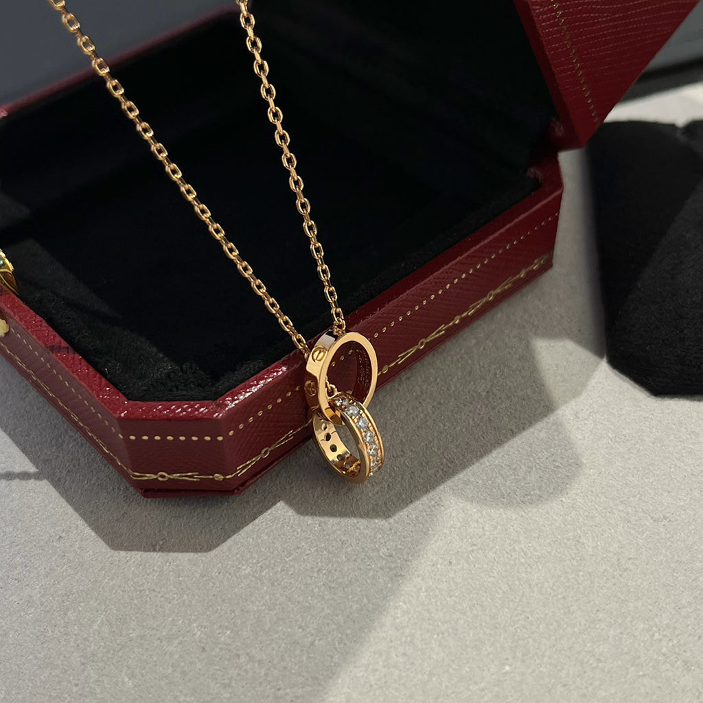 [Stars Jewelry]LOVE DOUBLE RING HALF DIAMOND NECKLACE