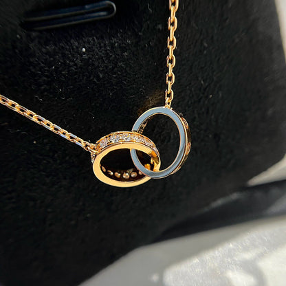 [Stars Jewelry]LOVE DOUBLE RING HALF DIAMOND NECKLACE
