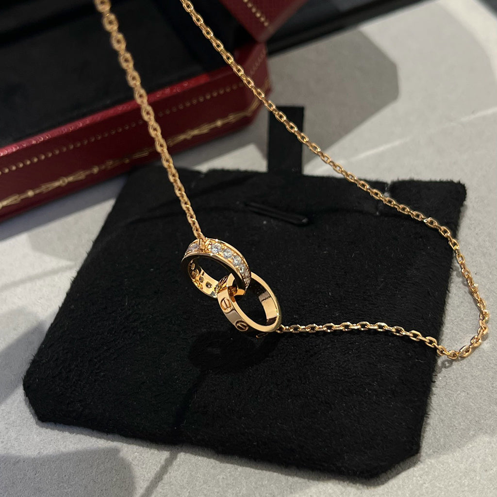 [Stars Jewelry]LOVE DOUBLE RING HALF DIAMOND NECKLACE