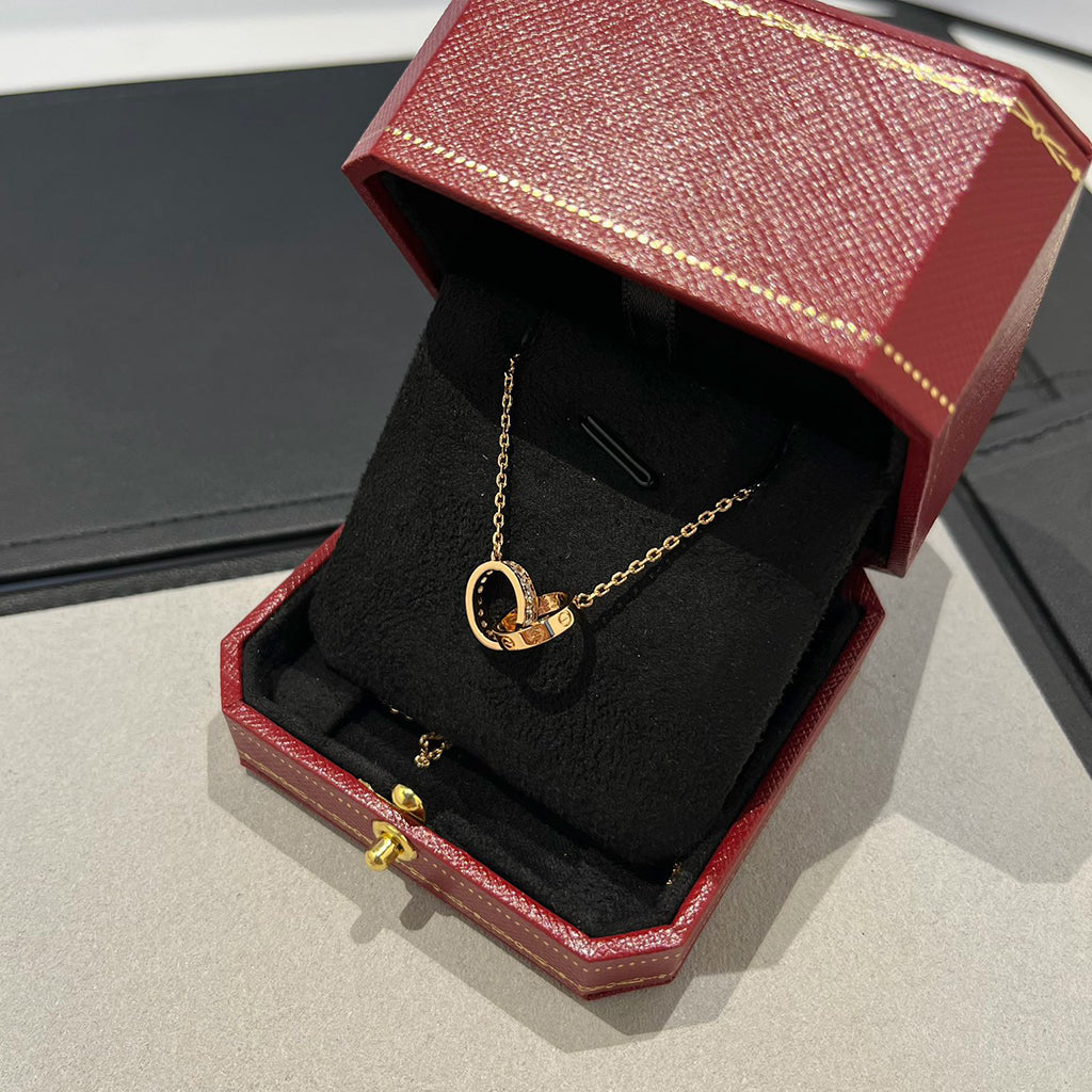 [Stars Jewelry]LOVE DOUBLE RING HALF DIAMOND NECKLACE
