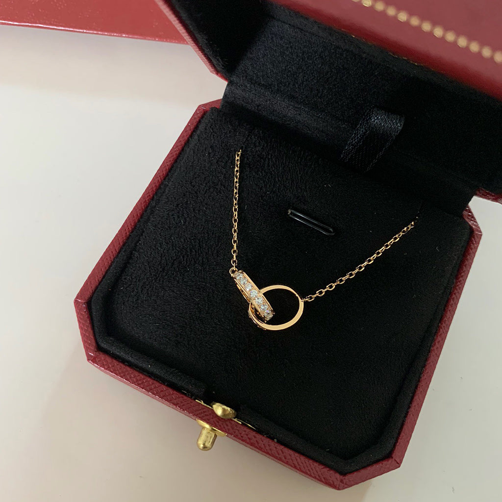 [Stars Jewelry]LOVE DOUBLE RING HALF DIAMOND NECKLACE