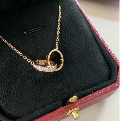 [Stars Jewelry]LOVE DOUBLE RING HALF DIAMOND NECKLACE