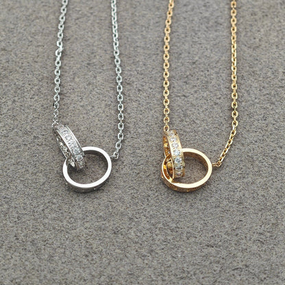[Stars Jewelry]LOVE DOUBLE RING HALF DIAMOND NECKLACE