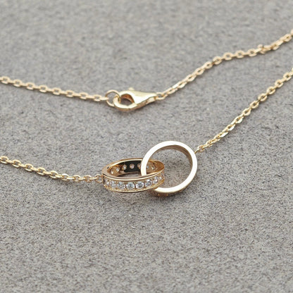 [Stars Jewelry]LOVE DOUBLE RING HALF DIAMOND NECKLACE