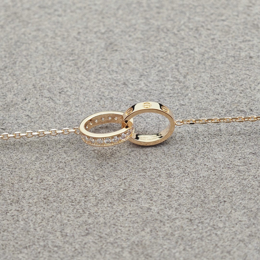 [Stars Jewelry]LOVE DOUBLE RING HALF DIAMOND NECKLACE