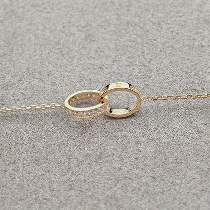 [Stars Jewelry]LOVE DOUBLE RING HALF DIAMOND NECKLACE