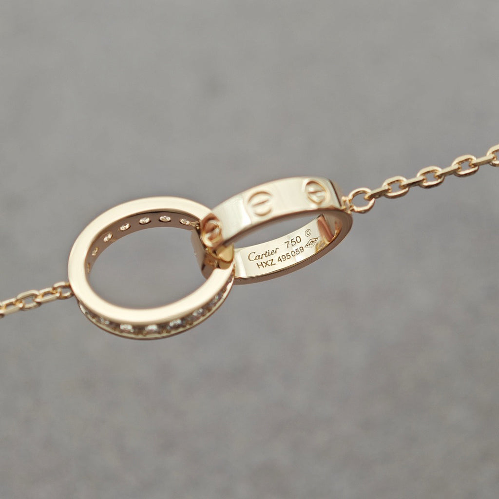 [Stars Jewelry]LOVE DOUBLE RING HALF DIAMOND NECKLACE