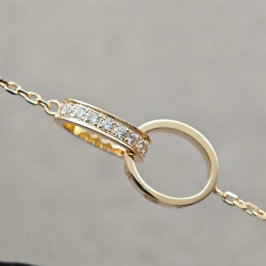 [Stars Jewelry]LOVE DOUBLE RING HALF DIAMOND NECKLACE